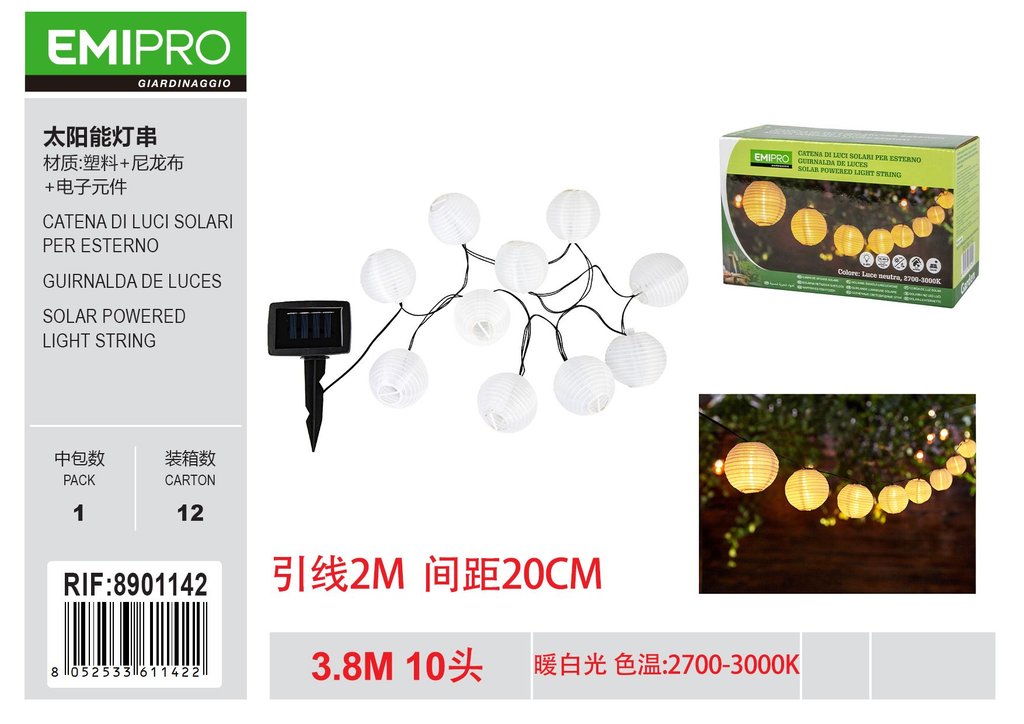 CATENA DI LUCI SOLARI PER ESTERNO 3.8M
