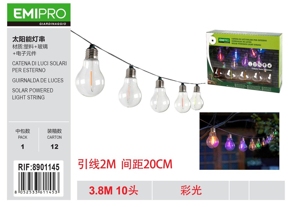 CATENA DI LUCI SOLARI PER ESTERNO 3.8M