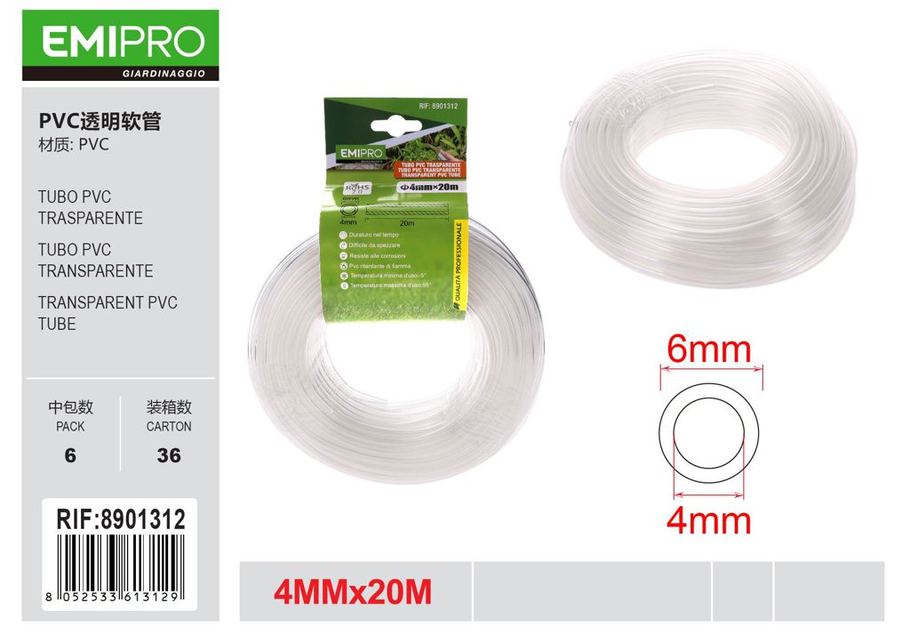 TUBO PVC TRASPARENTE 4MM*20M