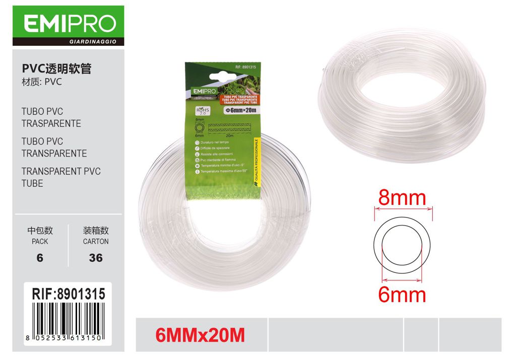 TUBO PVC TRASPARENTE 6MM*20M