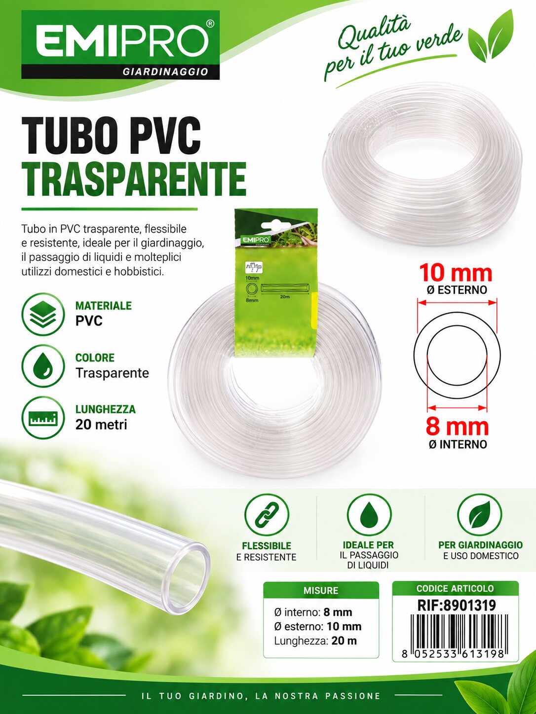 TUBO PVC TRASPARENTE 8MM*20M