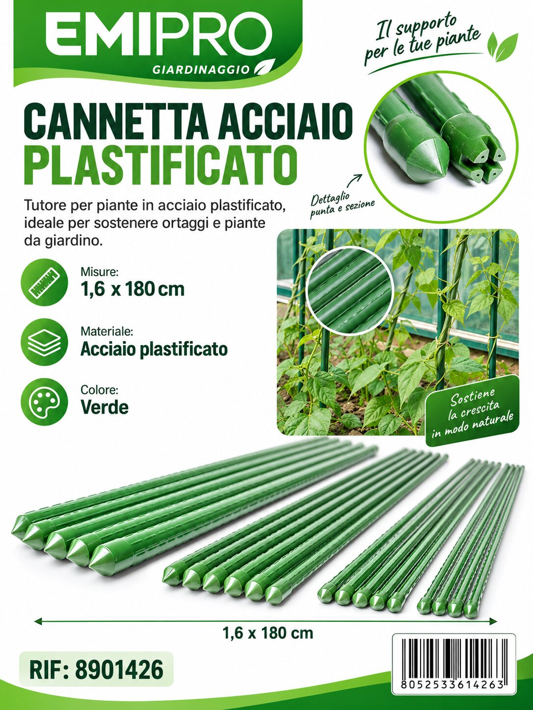 CANNETTA ACCIAIO PLASTIFICATO 1.6*180CM