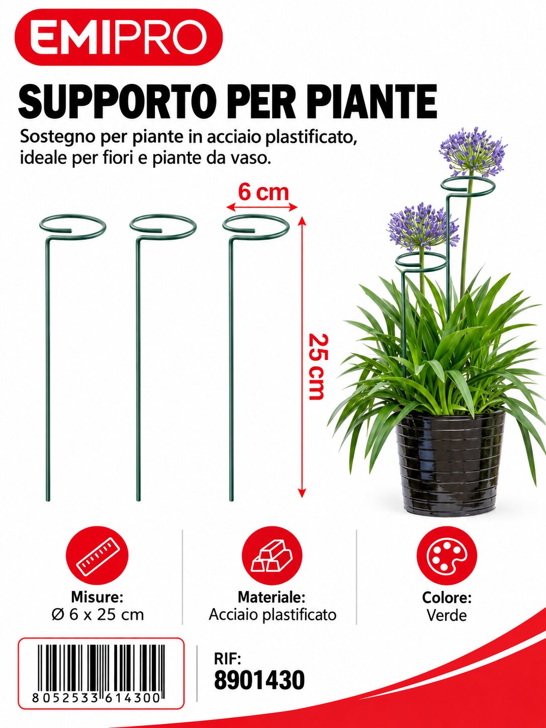 SUPPORTO PER PIANTE 6*25CM