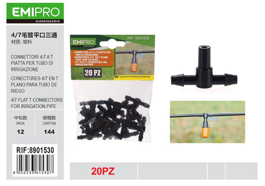 CONNETTORI 4/7 A T PIATTA PER TUBO DI IRRIGAZIONE 20PZ