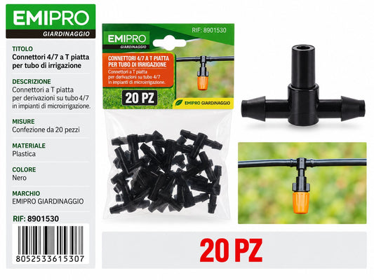 CONNETTORI 4/7 A T PIATTA PER TUBO DI IRRIGAZIONE 20PZ