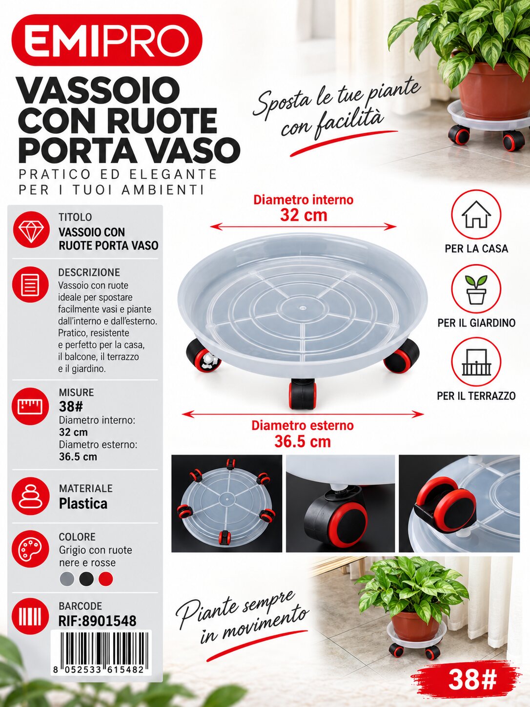 VASSOIO CON RUOTA 38#