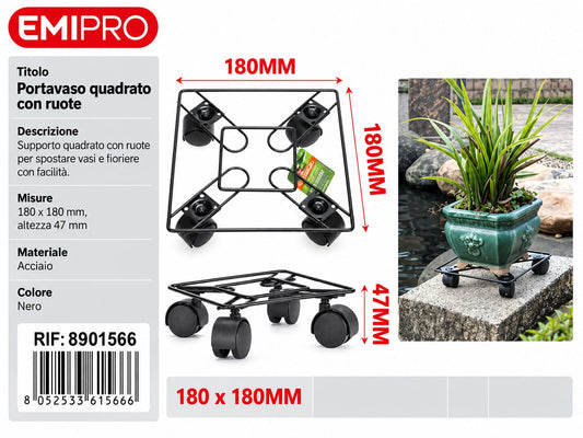PORTAVASO QUADRATO CON RUOTE 180*180MM