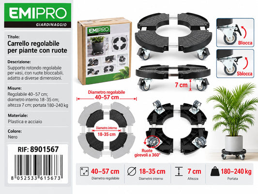 CARRELLO PER PIANTE CON RUOTE 40-57CM