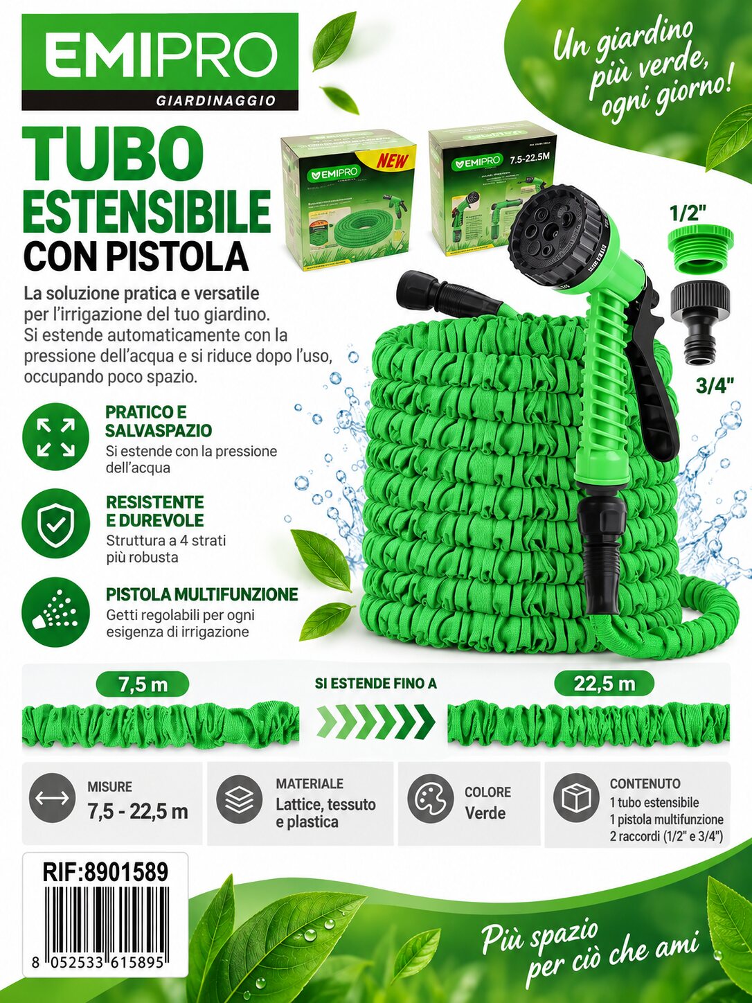 TUBO ESTENSIBILE CON PISTOLA 7.5-22.5M