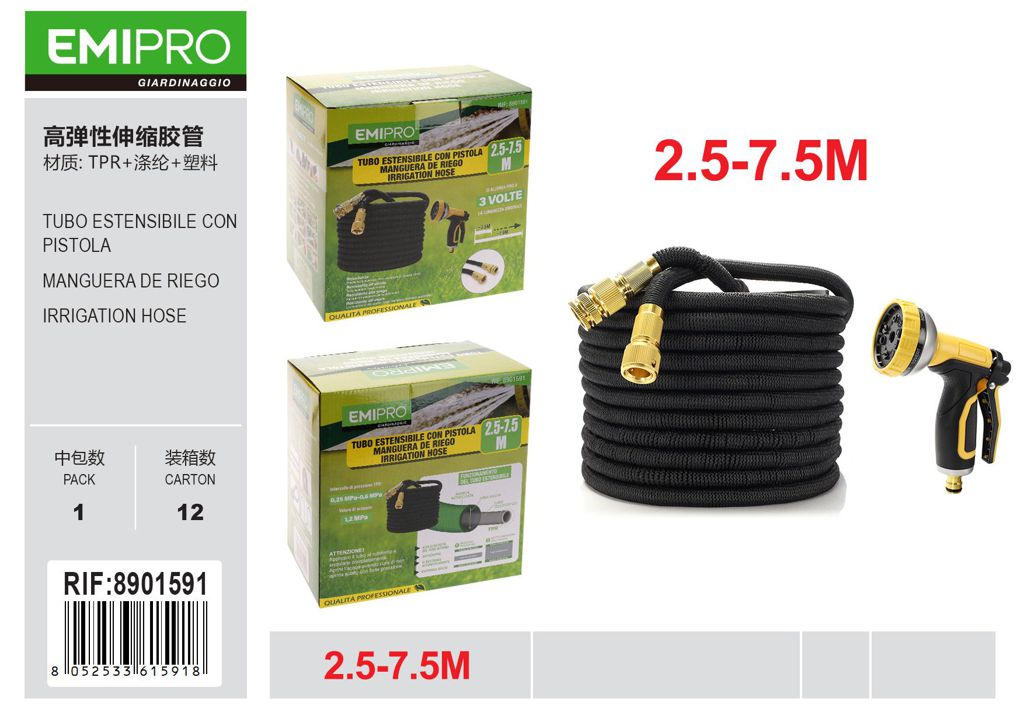 Tubo Estensibile Irrigazione 2.5-7.5M con Pistola