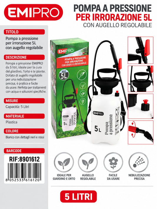 SPRAY A PRESSIONE 5LT CON AUGELLO REGOLABILE 5.0L