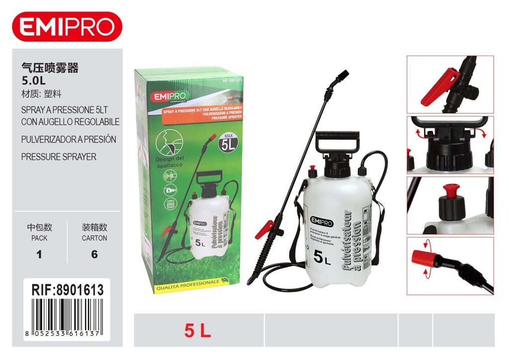 SPRAY A PRESSIONE 5LT CON AUGELLO REGOLABILE 5.0L
