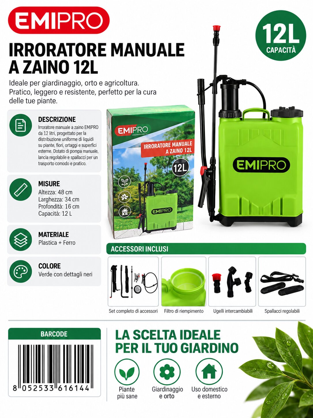 SPRUZZATORE A ZAINO 12L