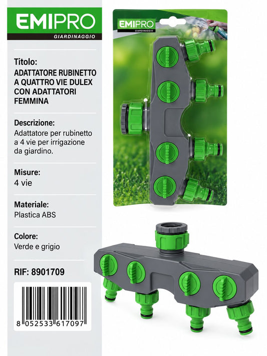 ADATTATORE RUBINETTO A QUATTRO VIE DULEX CON ADATTATORI FEMMINA