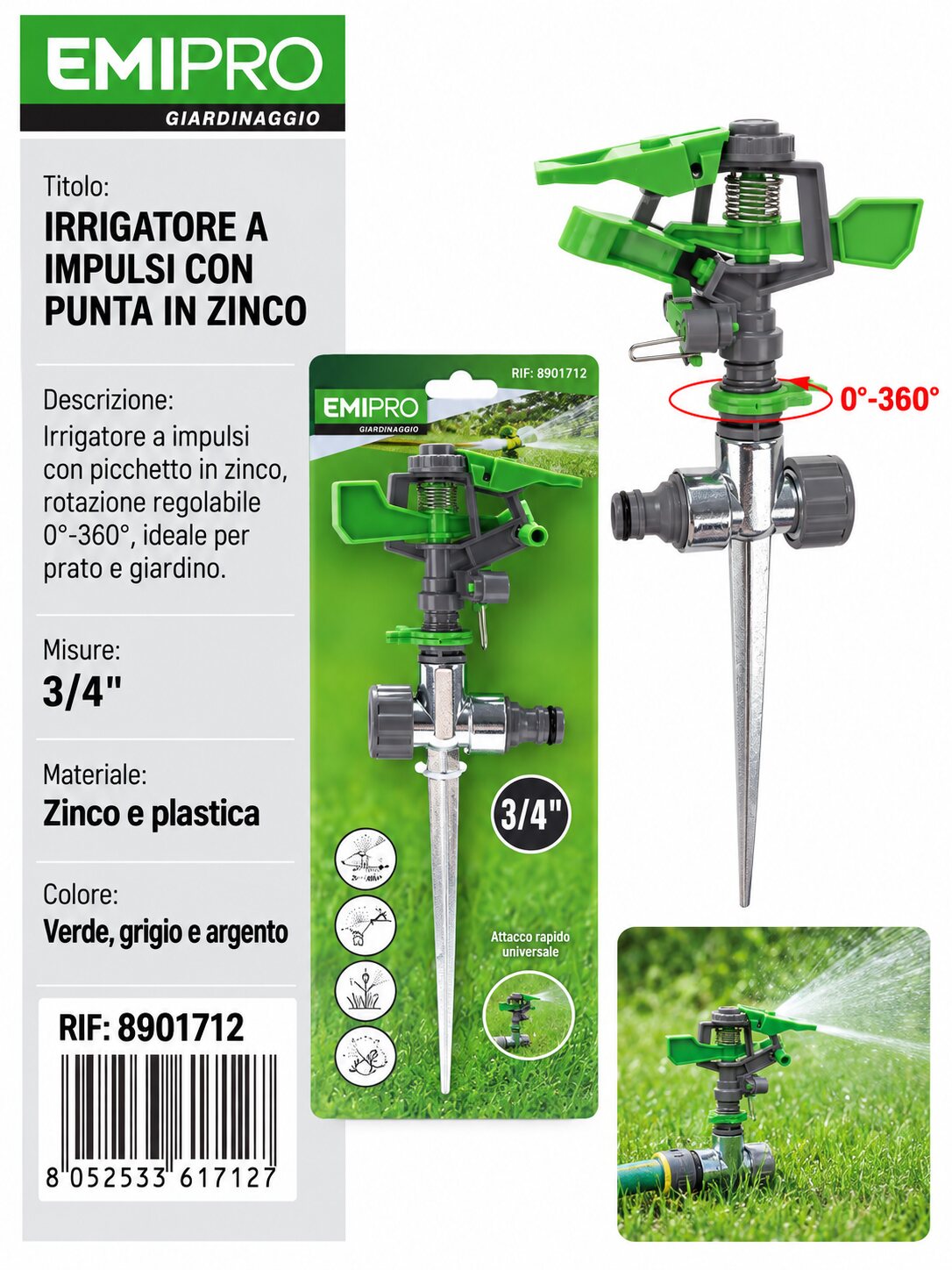 IRRIGATORE A IMPULSI CON PUNTA IN ZINCO