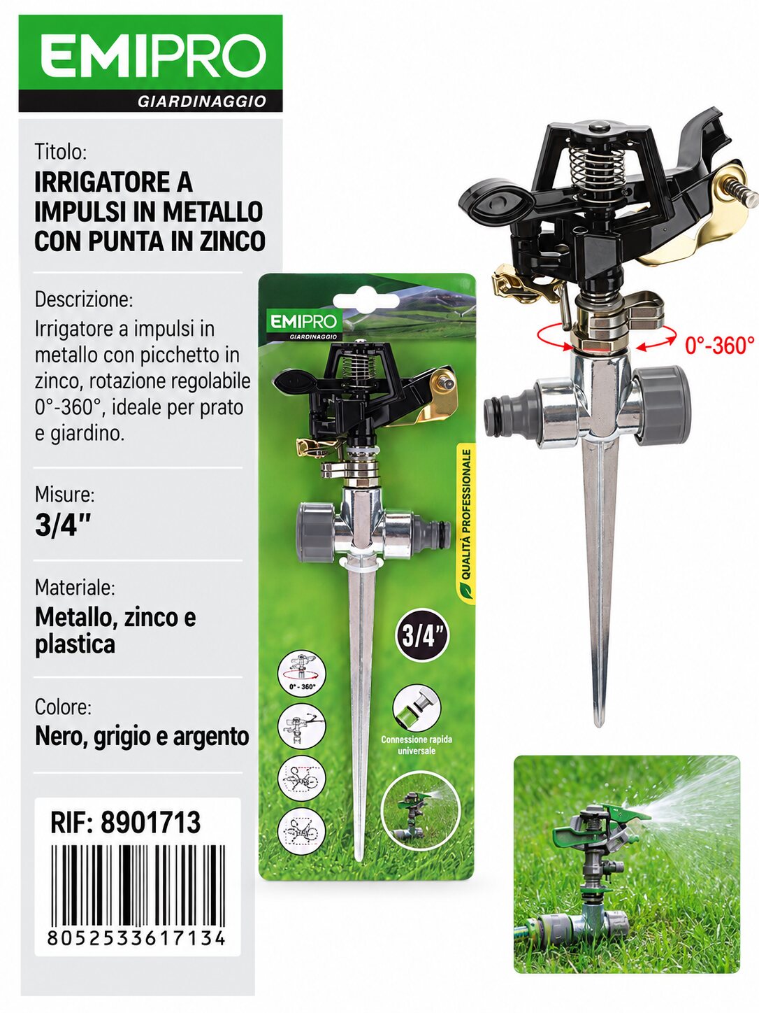 IRRIGATORE A IMPULSI IN METALLO CON PUNTA IN ZINCO