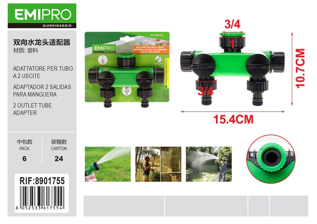ADATTATORE PER TUBO A 2 USCITE