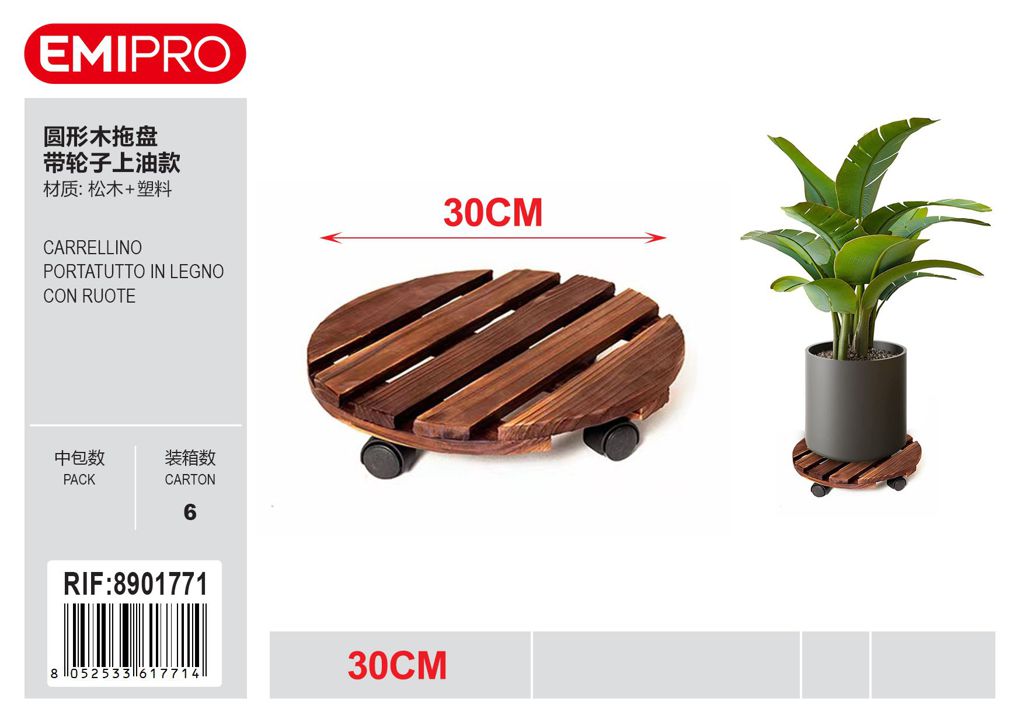 CARRELLINO PORTATUTTO IN LEGNO CON RUOTE 30CM