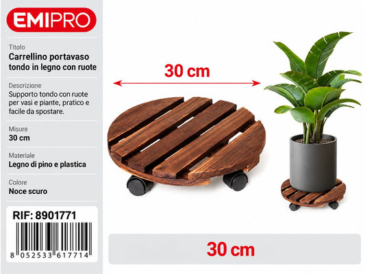CARRELLINO PORTATUTTO IN LEGNO CON RUOTE 30CM