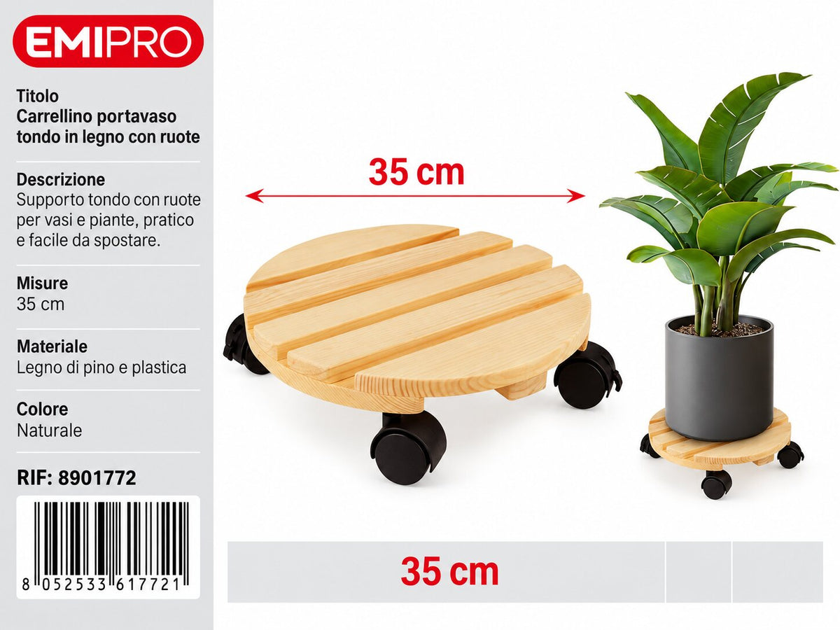 CARRELLINO PORTATUTTO IN LEGNO CON RUOTE 35CM