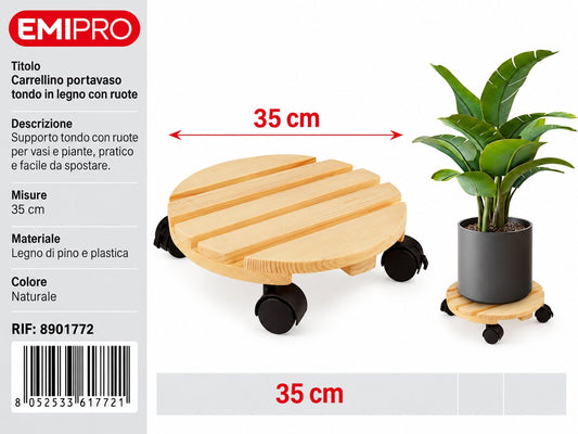 CARRELLINO PORTATUTTO IN LEGNO CON RUOTE 35CM