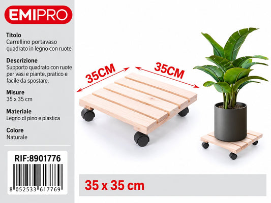 CARRELLINO PORTATUTTO IN LEGNO CON RUOTE 35*35CM