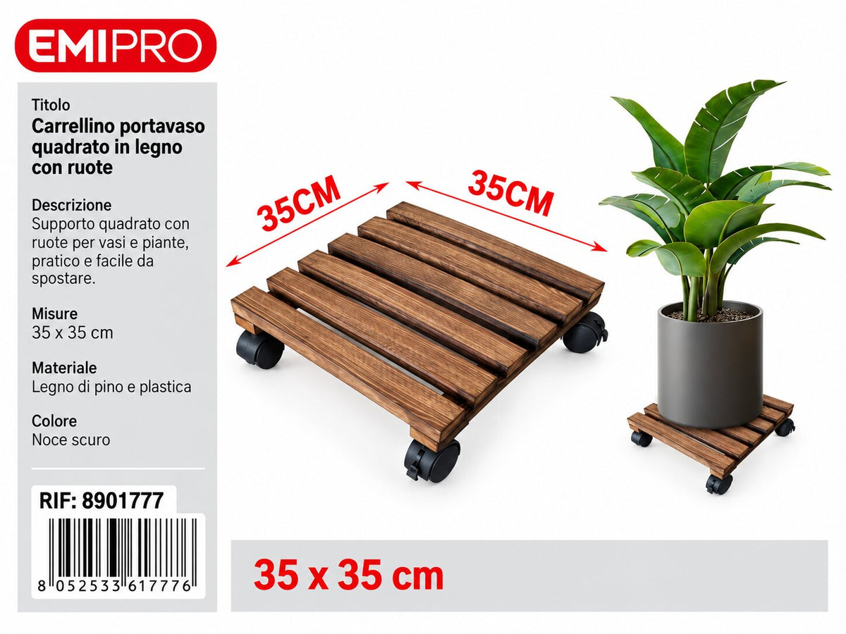 CARRELLINO PORTATUTTO IN LEGNO CON RUOTE 35*35CM