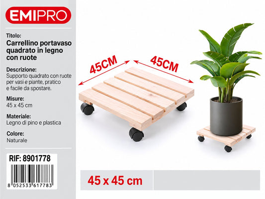 CARRELLINO PORTATUTTO IN LEGNO CON RUOTE 45*45CM