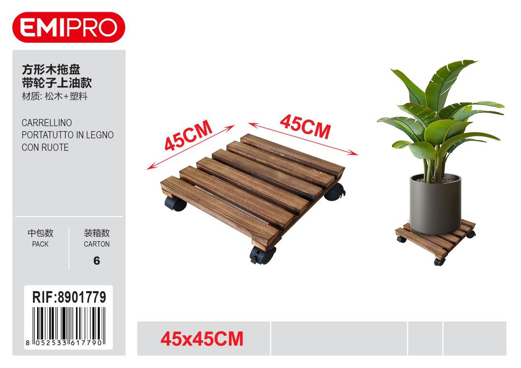 CARRELLINO PORTATUTTO IN LEGNO CON RUOTE 45*45CM