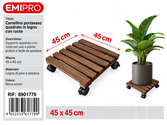 CARRELLINO PORTATUTTO IN LEGNO CON RUOTE 45*45CM
