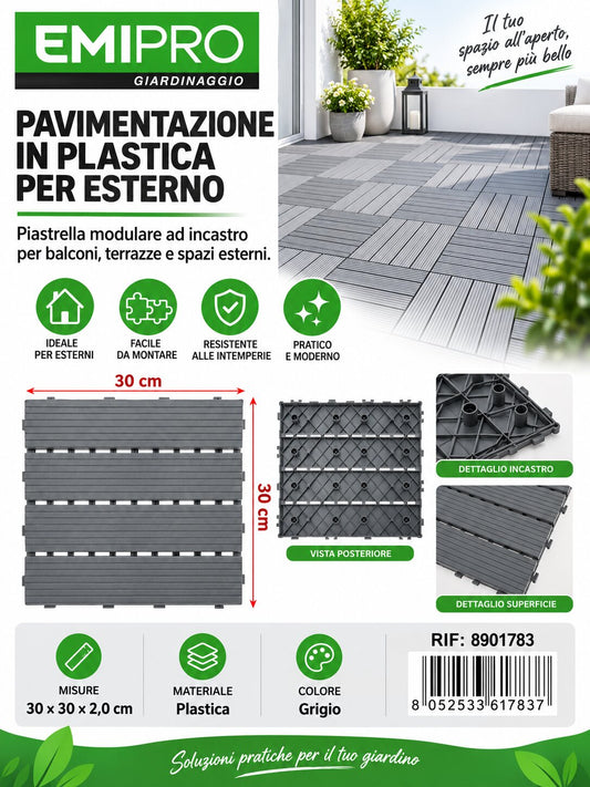 PAVIMENTAZIONE IN PLASTICA PER ESTERNO 30*30*2.0CM