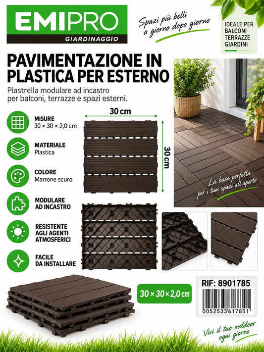 PAVIMENTAZIONE IN PLASTICA PER ESTERNO 30*30*2.0CM