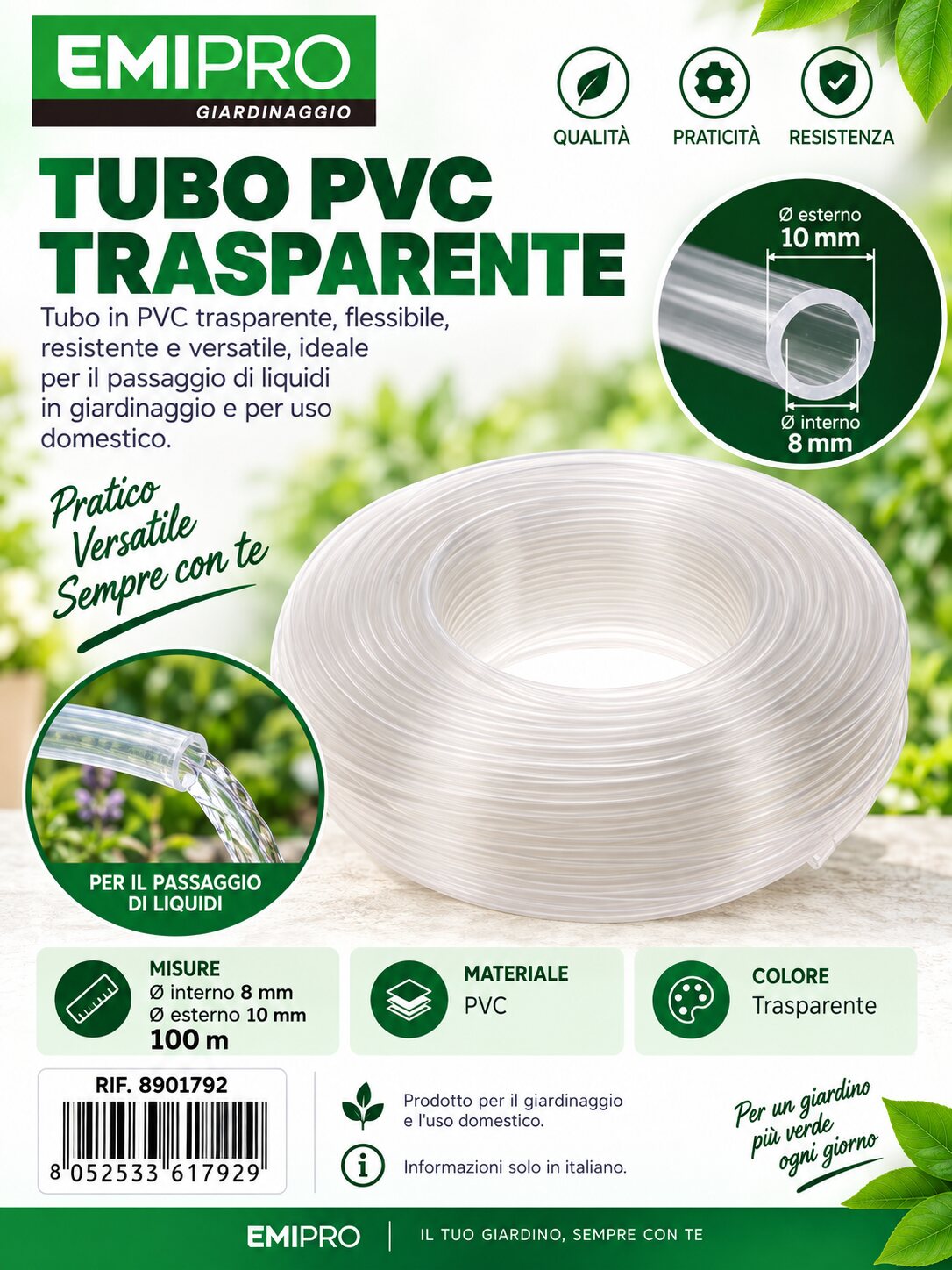 TUBO PVC TRASPARENTE 8MM*100M