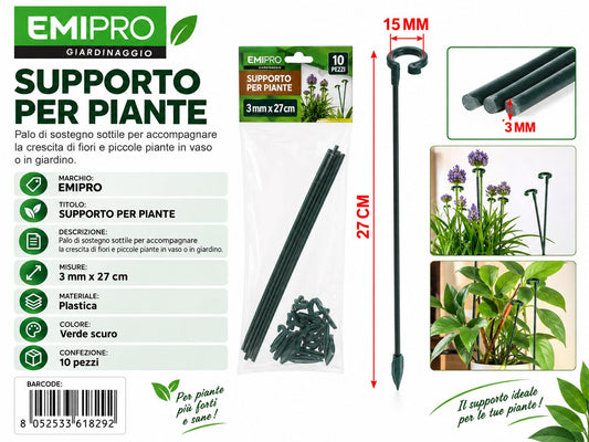 SUPPORTO ALLE PIANTE 3MM*27CM 10PZ