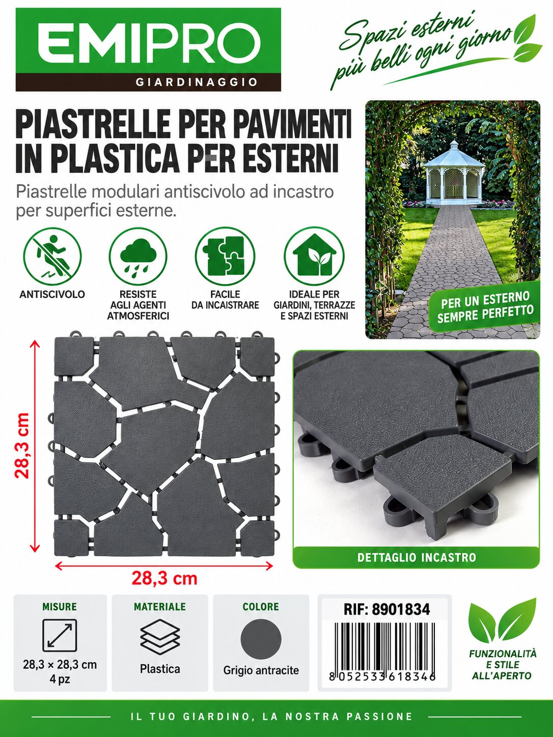 PIASTRELLE IN PLASTICA PER ESTERNI 28.3*28.3CM 4PZ