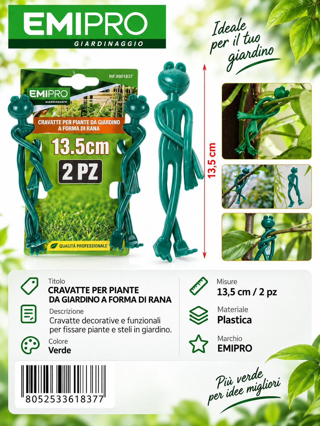 CRAVATTE PER PIANTE DA GIARDINO A FORMA DI RANA 13.5CM 2PZ