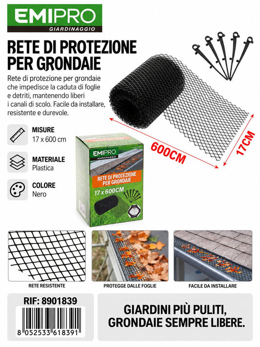 RETE DI PROTEZIONE PER GRONDAIE 17*600CM