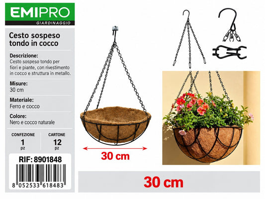 CESTO SOSPESO CON BORDO IN COCCO 30CM