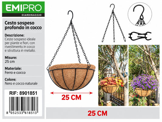 CESTO SOSPESO CON BORDO IN COCCO 25CM