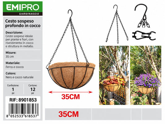 CESTO SOSPESO CON BORDO IN COCCO 35CM