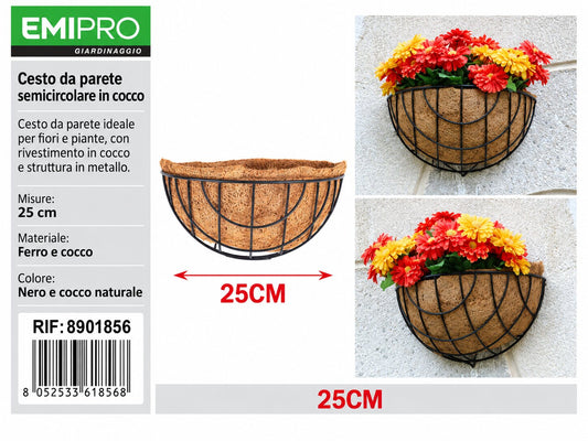 CESTO DA PARETE SEMICIRCOLARE IN COCCO 25CM