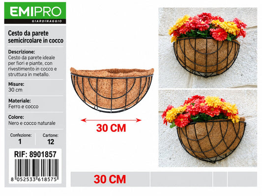 CESTO DA PARETE SEMICIRCOLARE IN COCCO 30CM