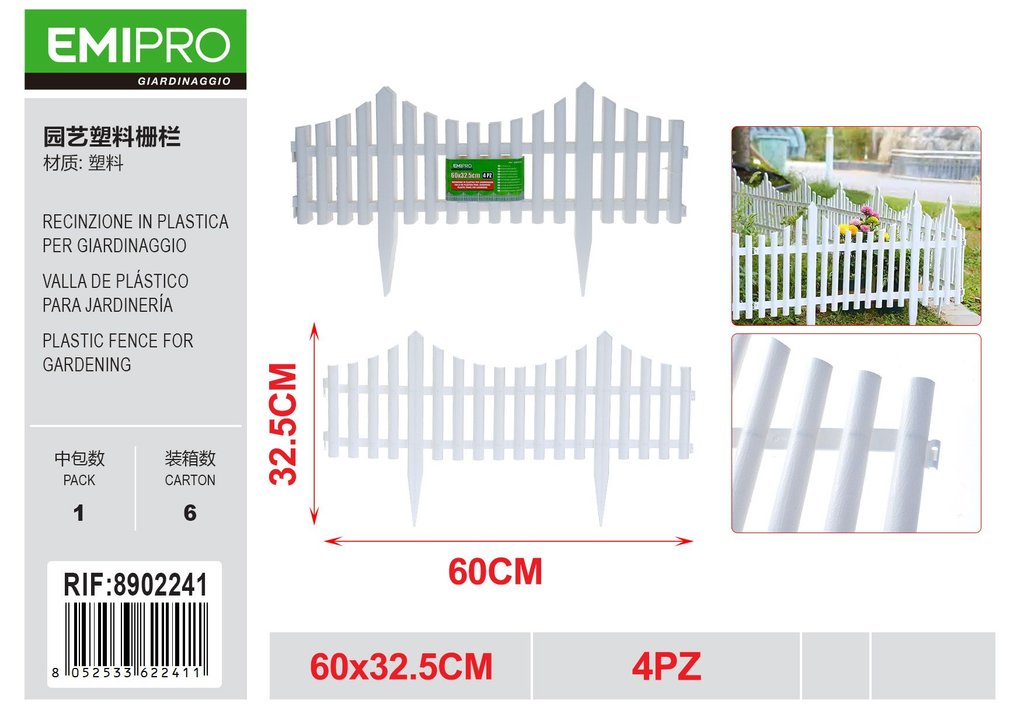 RECINZIONE IN PLASTICA PER GIARDINAGGIO 60*32.5CM 4PZ