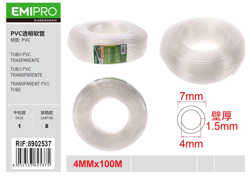 TUBO PVC TRASPARENTE 4MM*100M