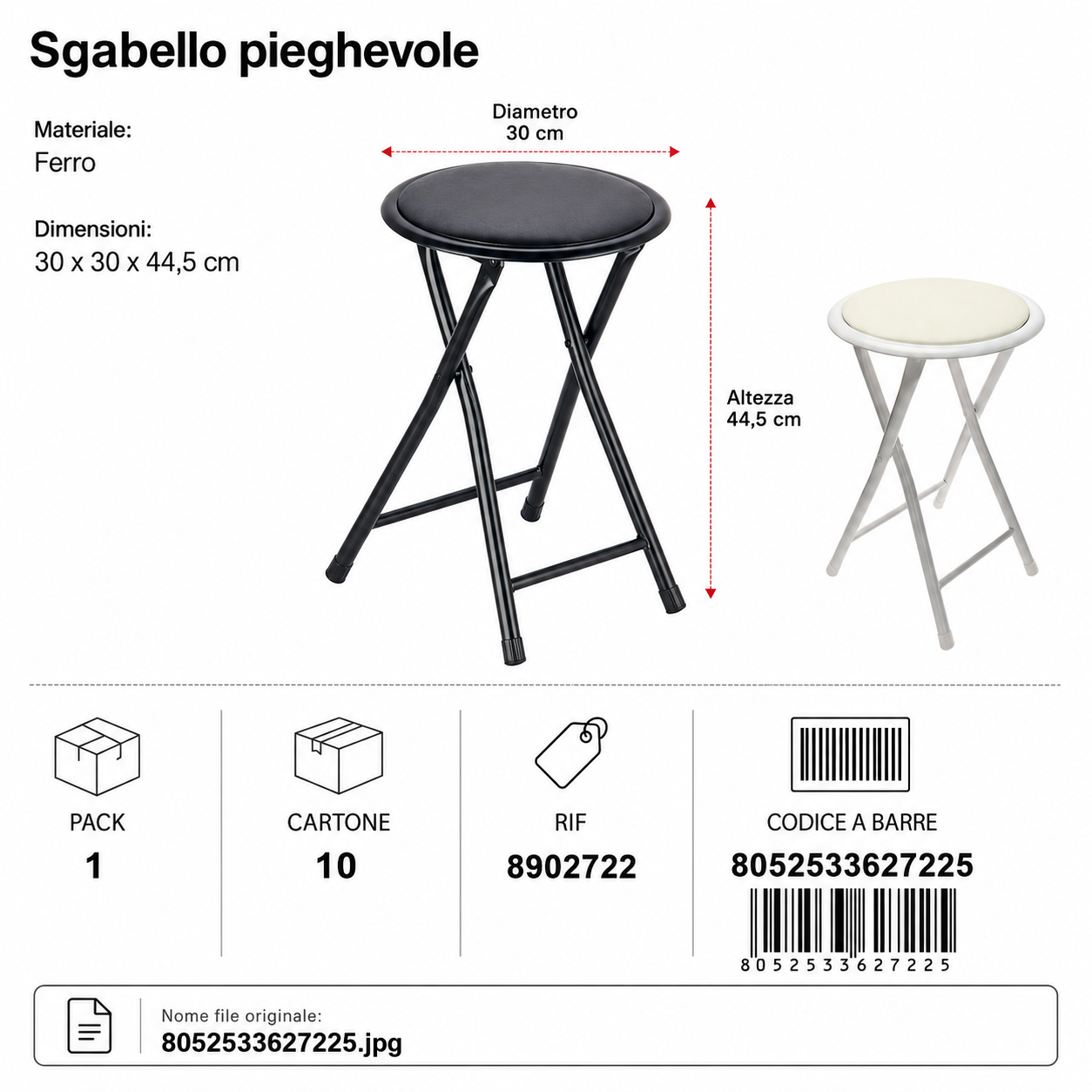 Sgabello Pieghevole 30*30*44.5cm