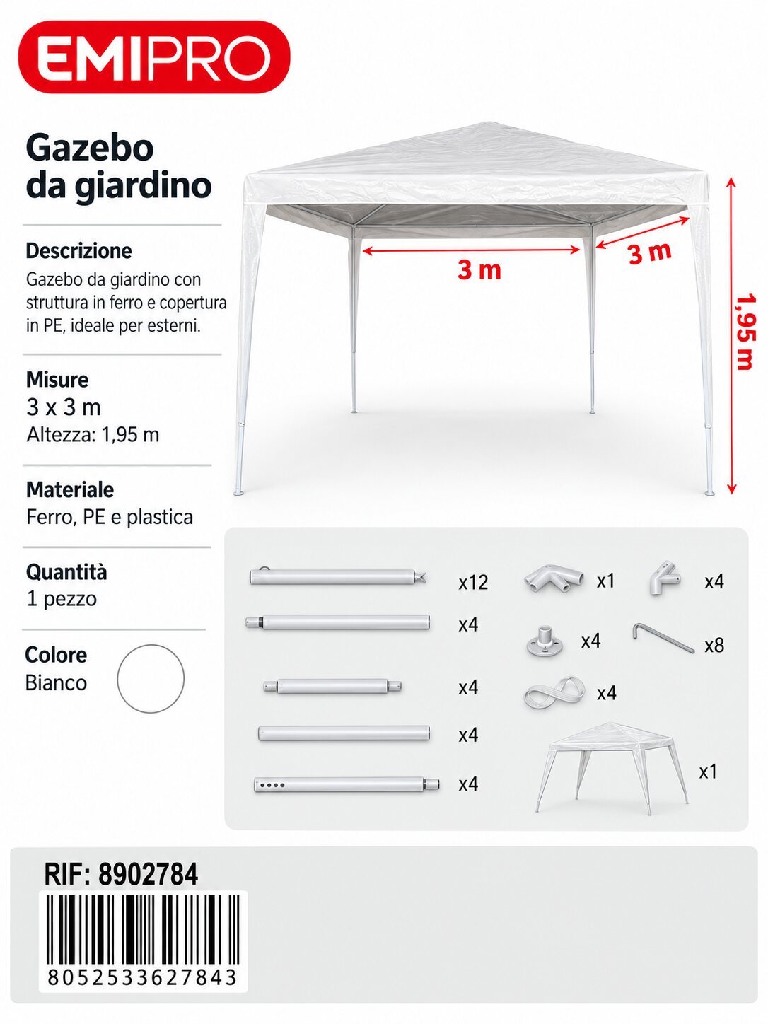 Gazebo Bianco 3*3m