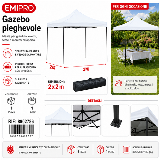 Gazebo da Giardino Pieghevole 2*2m