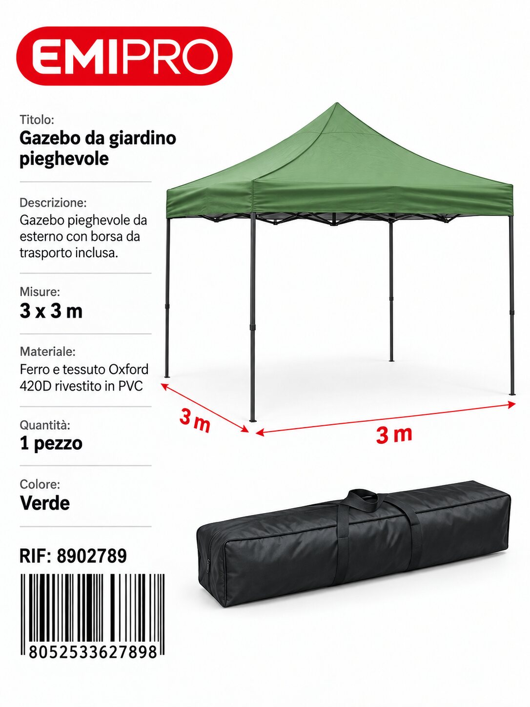 GAZEBO VERDE 3*3M