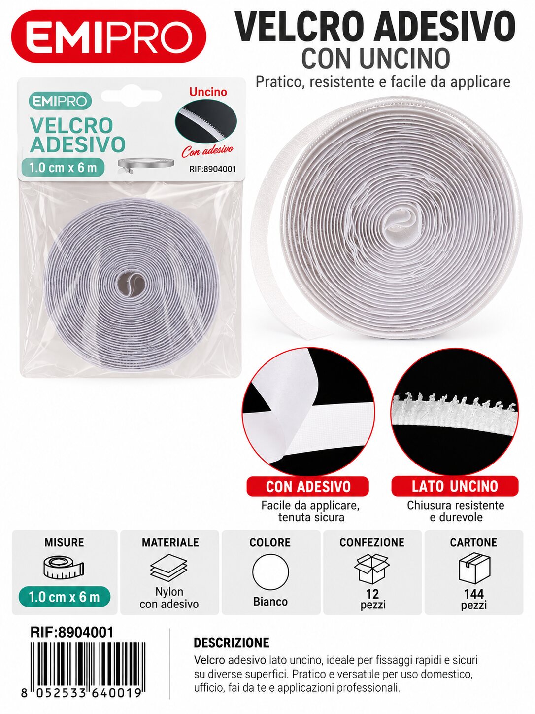 velcro Con Adesive 1.0cm*6M