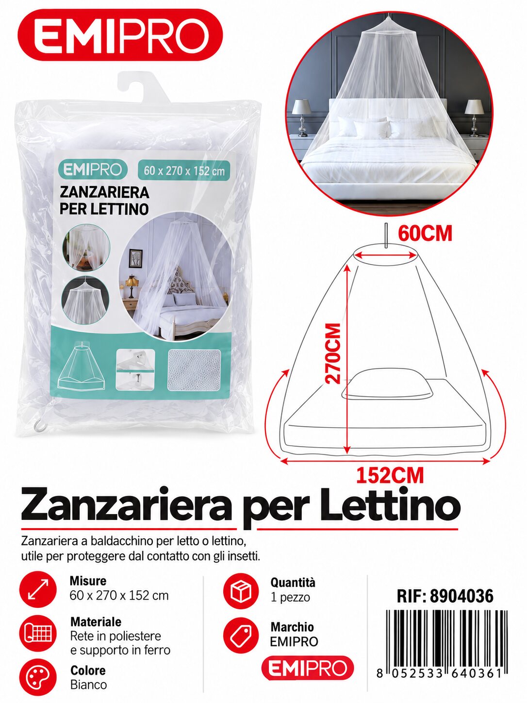 Zanzariera Per Lettino60*270*1520cm